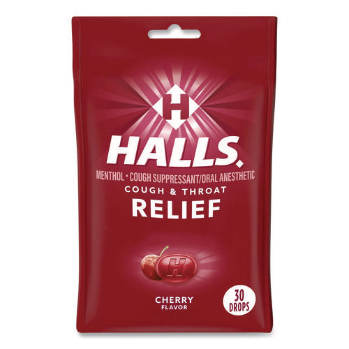 Image of HALLS Relief Menthol Cough Suppressant - Oral Anesthetic, Cherry, 30/Pack