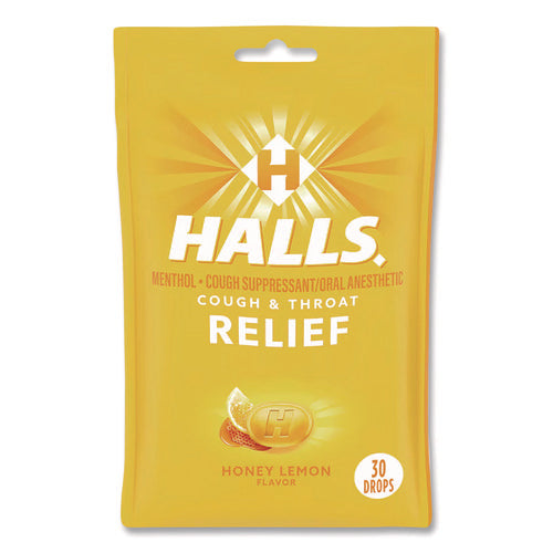 Image of HALLS Relief Menthol cough Suppressant - Oral Anesthetic, Honey Lemon, 30/Pack