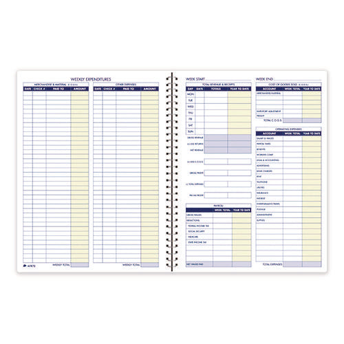 Image of Adams® Weekly Bookkeeping Ledger, Columns Vary By Section, Royal Blue Cover, 11 x 8.5 Sheets, 56 Sheets/Book