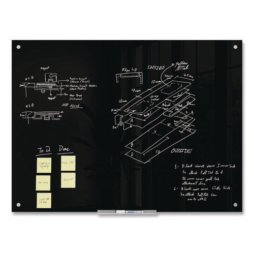 Image of U Brands Black Glass Dry Erase Board, 48" x 36" (Actual Size: 47" x 35"), Black Surface