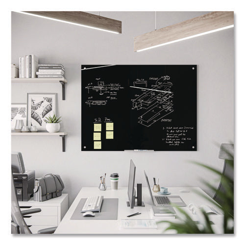 Image of U Brands Black Glass Dry Erase Board, 48" x 36" (Actual Size: 47" x 35"), Black Surface