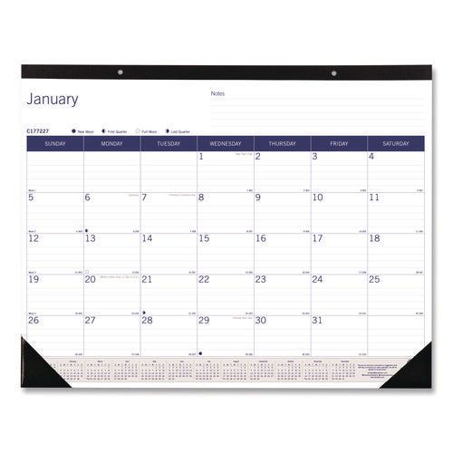 Image of Blueline® DuraGlobe Monthly Desk Pad Calendar, 22 x 17, White/Blue/Gray Sheets, Black Binding/Corners, 12-Month (Jan to Dec): 2025