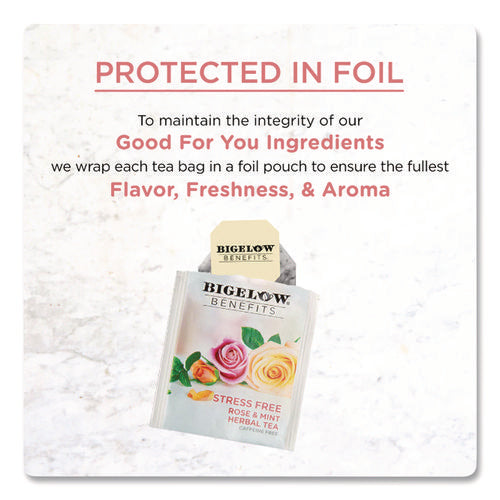Image of Bigelow® Benefits Rose and Mint Herbal Tea Bags, 0.6 oz Tea Bag, 18/Box