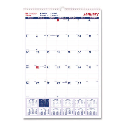 Image of Brownline® Twin-Wirebound Wall Calendar, One Month per Page, 12 x 17, White Sheets, 12-Month (Jan to Dec): 2025