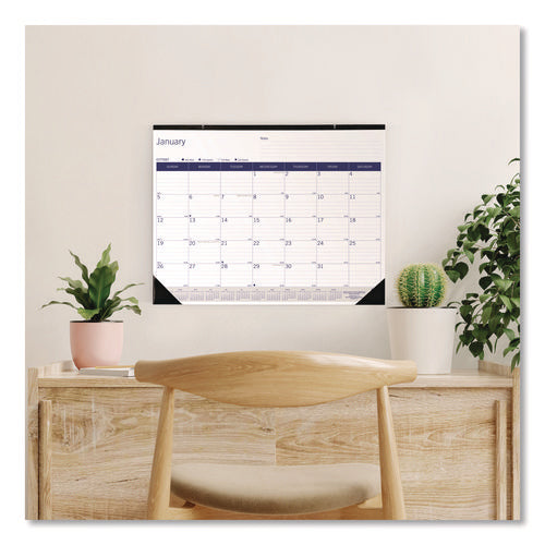 Image of Blueline® DuraGlobe Monthly Desk Pad Calendar, 22 x 17, White/Blue/Gray Sheets, Black Binding/Corners, 12-Month (Jan to Dec): 2025