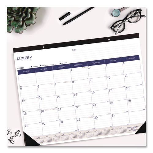 Image of Blueline® DuraGlobe Monthly Desk Pad Calendar, 22 x 17, White/Blue/Gray Sheets, Black Binding/Corners, 12-Month (Jan to Dec): 2025