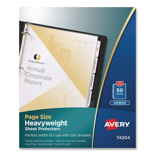 Image of Avery® Top-Load Poly Three-Hole Sheet Protectors, Non-Glare, Letter, 50/box