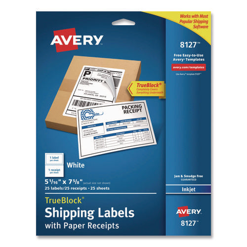 Image of Avery® Shipping Labels With Trueblock Technology, Inkjet Printers, 5.06 X 7.62, White, 25 Sheets/pack