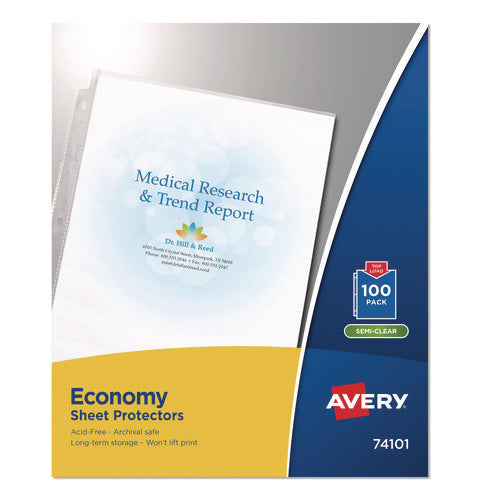 Image of Avery® Top-Load Sheet Protector, Economy Gauge, Letter, Semi-Clear, 100/box