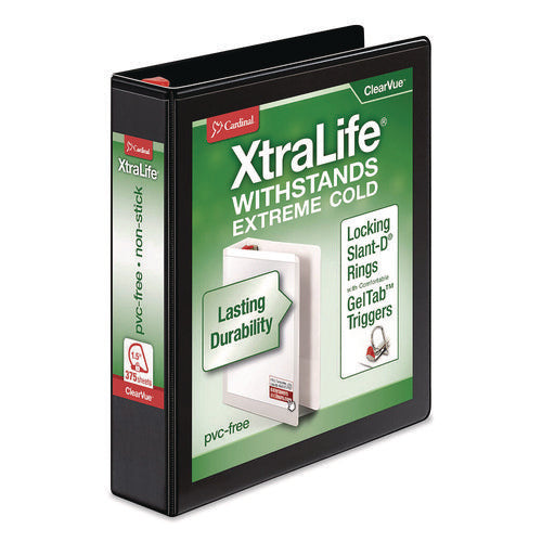 Image of Cardinal® XtraLife ClearVue Non-Stick Slant-D Ring Binder, 3 Rings, 1.5" Capacity, 11 x 8.5, Black