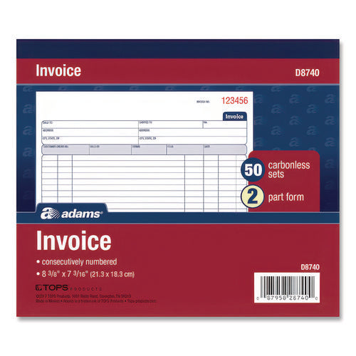 Image of Adams® Multipart General-Purpose Invoice Pad, Two-Part Carbonless, 8.38 x 6.69, 50 Forms Total