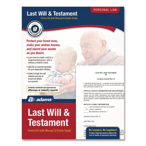 Image of Adams® Last Will and Testament Digital Forms Kit with Manual and Estate Guide, Inkjet/Laser, 8.5 x 11, Unlimited Number of Forms