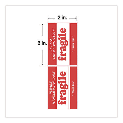 Image of Decker Tape Products Pre-Printed Message Labels, Fragile-Please Handle With Care-Thank You, 2 X 3, White/red, 500/roll