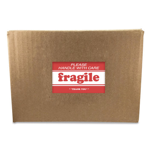 Image of Decker Tape Products Pre-Printed Message Labels, Fragile-Please Handle With Care-Thank You, 2 X 3, White/red, 500/roll