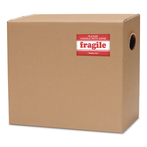 Image of Decker Tape Products Pre-Printed Message Labels, Fragile-Please Handle With Care-Thank You, 2 X 3, White/red, 500/roll