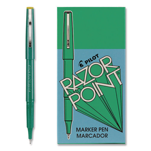 Image of Pilot® Razor Point Fine Line Porous Point Pen, Stick, Extra-Fine 0.3 Mm, Green Ink, Green Barrel, Dozen