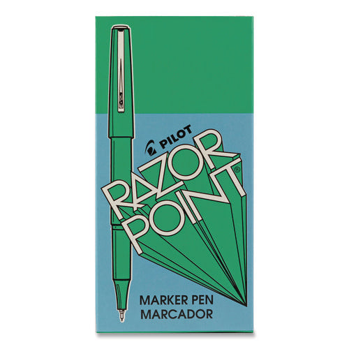 Image of Pilot® Razor Point Fine Line Porous Point Pen, Stick, Extra-Fine 0.3 Mm, Green Ink, Green Barrel, Dozen