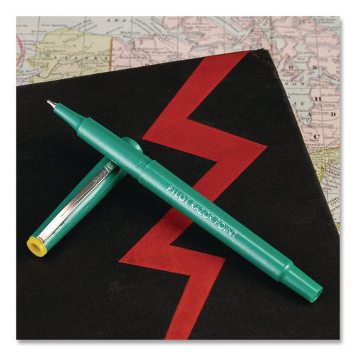 Image of Pilot® Razor Point Fine Line Porous Point Pen, Stick, Extra-Fine 0.3 Mm, Green Ink, Green Barrel, Dozen