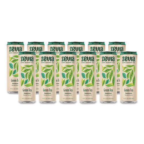 Image of Zevia® Zero Sugar Naturally Sweetened Green Tea, 12 oz Can, 12/Carton