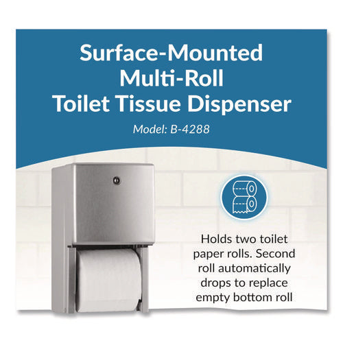Image of Bobrick ConturaSeries Two-Roll Tissue Dispenser, 6.08 x 5.94 x 11, Stainless Steel