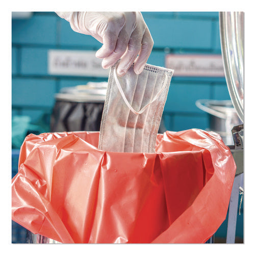 Image of Heritage Healthcare Biohazard Printed Low-Density Can Liners, Biohazard, 45 gal, 1.3 mil, 40 x 46, Red, Flat Pack, 200/Carton