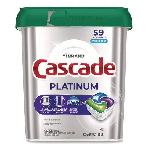 Image of Cascade® ActionPacs, Fresh Scent, 31.8 oz, 59 Pacs/Tub, 3 Tubs/Carton