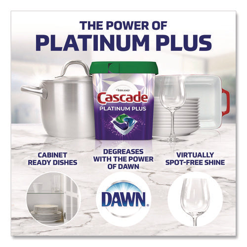 Image of Cascade® Platinum Plus ActionPacs Dishwasher Detergent Pods, Fresh Scent, 26.6 oz Tub, 47/Tub, 3 Tubs/Carton