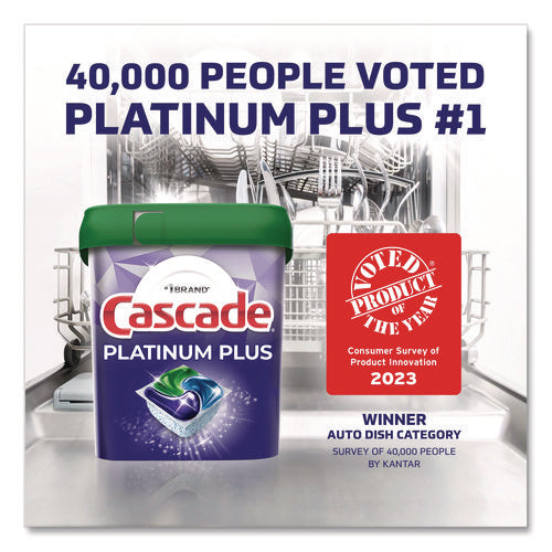 Image of Cascade® Platinum Plus ActionPacs Dishwasher Detergent Pods, Fresh Scent, 26.6 oz Tub, 47/Tub, 3 Tubs/Carton