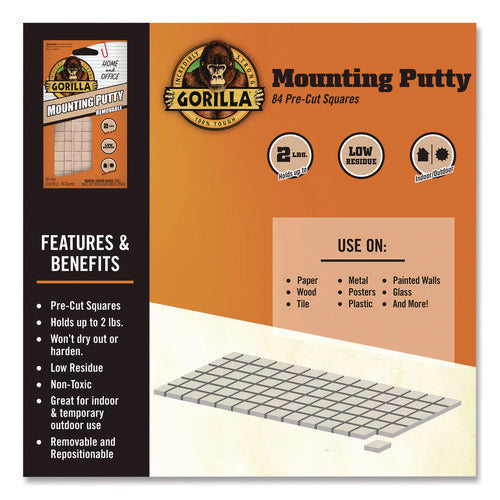 Image of Gorilla® Removable Mounting Putty, Repositionable and Reusable, 2 oz, 84 Squares/Pack