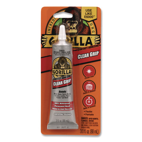 Image of Gorilla® Clear Grip Contact Adhesive, 3 oz Tube, Dries Clear