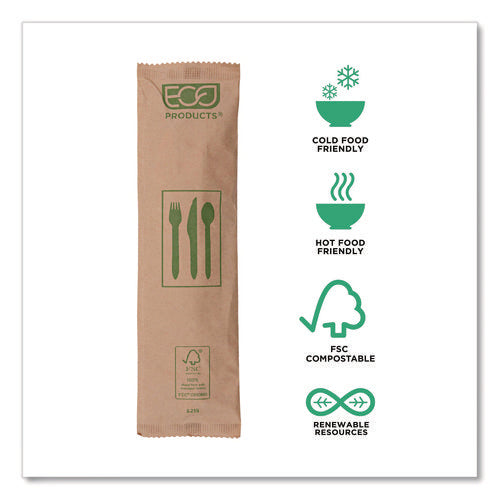 Image of Eco-Products® Wood Cutlery, General Purpose, Fork/Knife/Napkin/Spoon, Natural, 500/Carton