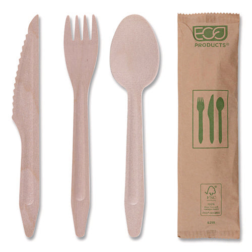 Image of Eco-Products® Wood Cutlery, General Purpose, Fork/Knife/Napkin/Spoon, Natural, 500/Carton