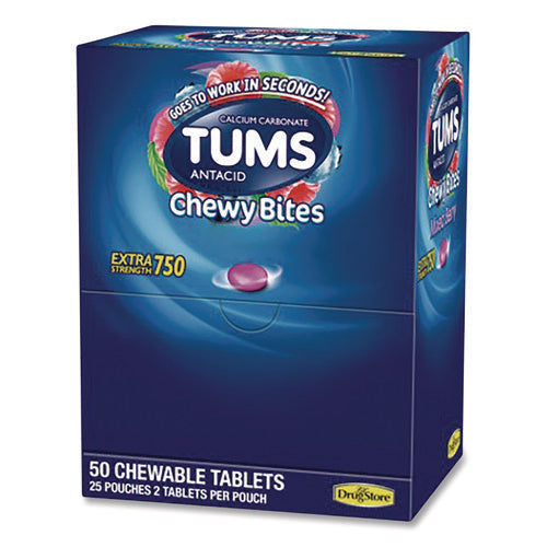 Image of Lil' Drugstore® TUMS Antacid Chewy Bites, 2 Tablets/Pouch, 25 Pouches/Box