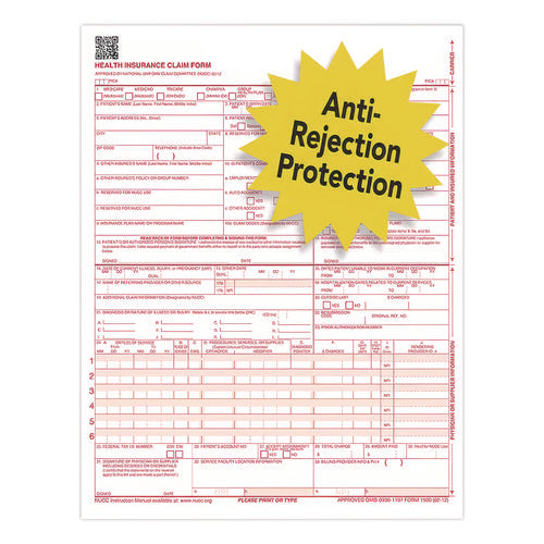 Image of ComplyRight® CMS-1500 Health Insurance Claim Form, One-Part (No Copies), 8.5 x 11, 1,000 Forms Total