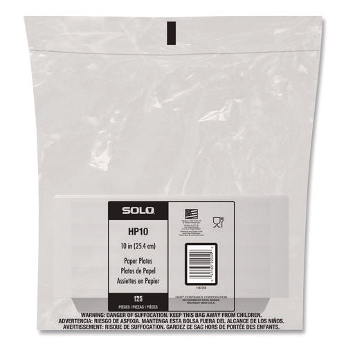 Image of SOLO® Compostable Paper Dinnerware, ProPlanet Seal, Plate, 10" dia, White, 500/Carton