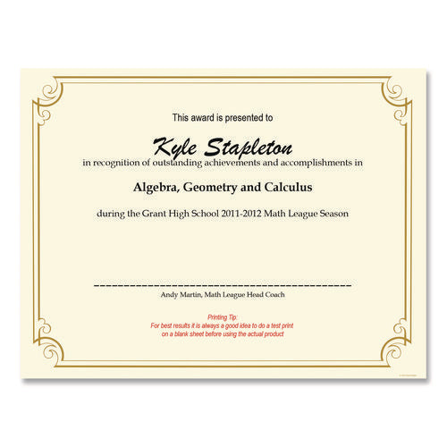 Image of Great Papers!® Golden Scroll Frame Foil Certificate, 11 x 8.5, Beige with Gold Scroll Border, 12/Pack