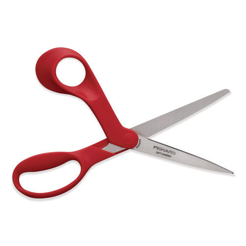 Image of Fiskars® Premier Left Handed Scissors, 9.75" Long, 8" Cut Length, Offset Red Handle