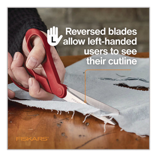 Image of Fiskars® Premier Left Handed Scissors, 9.75" Long, 8" Cut Length, Offset Red Handle