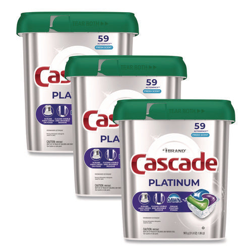 Image of Cascade® ActionPacs, Fresh Scent, 31.8 oz, 59 Pacs/Tub, 3 Tubs/Carton