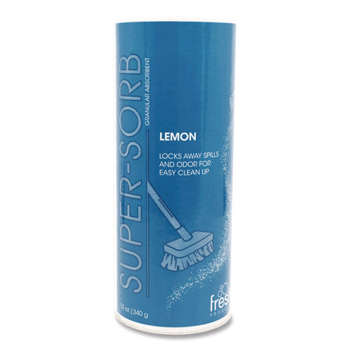 Image of Fresh Products Super-Sorb Liquid Spill Absorbent, Lemon Scent, 720 oz Absorbing Volume, 12 oz Shaker Can