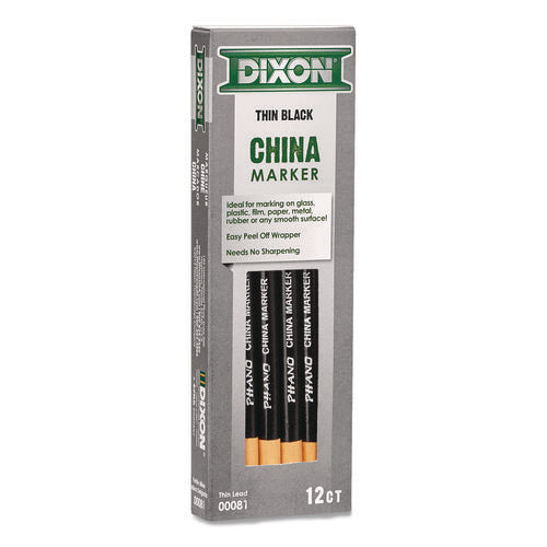 Image of Dixon® China Marker, Black, Thin Lead, 12/Pack