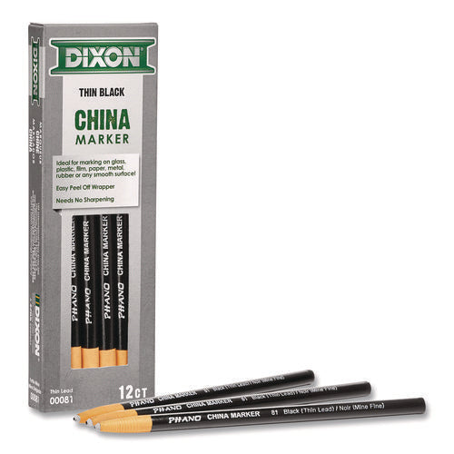 Image of Dixon® China Marker, Black, Thin Lead, 12/Pack