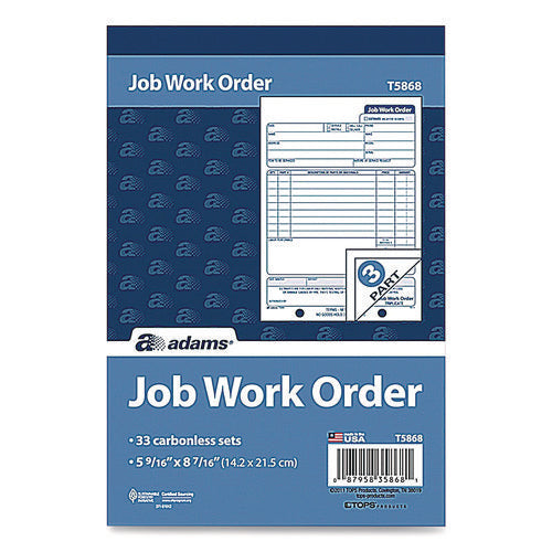 Image of Adams® Work Order Form, Three-Part Carbonless, 5.66 x 9, 250 Sets/Pack