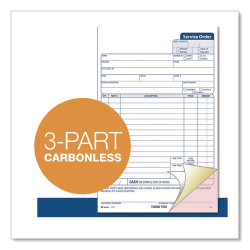Image of Adams® Work Order Form, Three-Part Carbonless, 5.66 x 9, 250 Sets/Pack