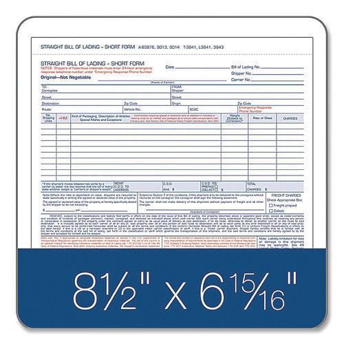 Image of Adams® Bill of Lading - Short Form for Up to Ten Articles, Three-Part Carbonless, 8.5 x 6.94, 50 Forms Total