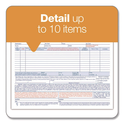 Image of Adams® Bill of Lading - Short Form for Up to Ten Articles, Three-Part Carbonless, 8.5 x 6.94, 50 Forms Total