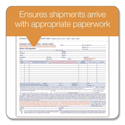 Image of Adams® Bill of Lading - Short Form for Up to Ten Articles, Three-Part Carbonless, 8.5 x 6.94, 50 Forms Total