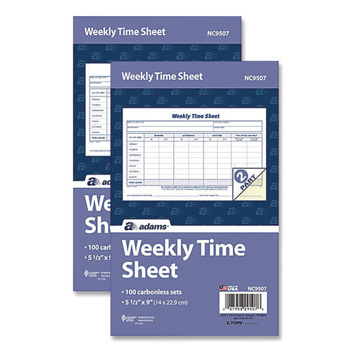 Image of Adams® Weekly Time Sheets, One Part (No Copies), 8.5 x 5.5, 100 Forms/Pad, 2 Pads/Pack