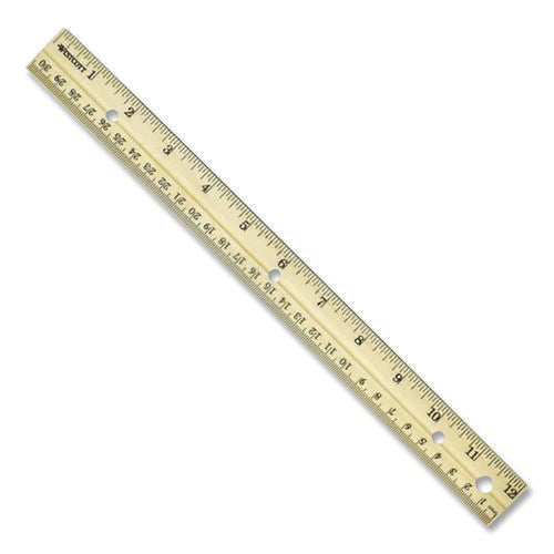 Image of Westcott® Three-Hole Punched Wood Ruler English And Metric With Metal Edge, 12" Long