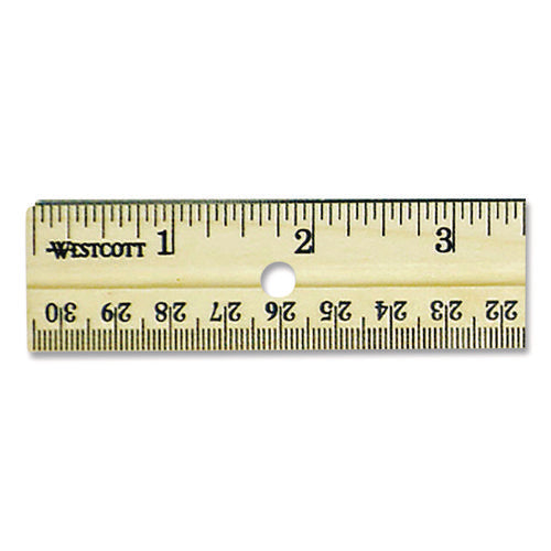 Image of Westcott® Three-Hole Punched Wood Ruler English And Metric With Metal Edge, 12" Long